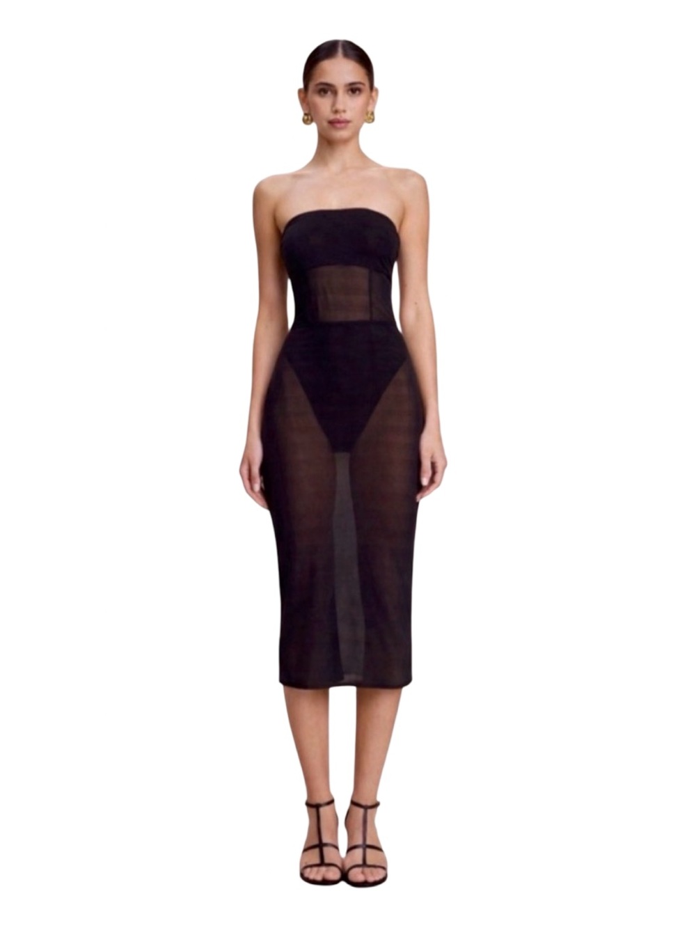Khy by Kylie Jenner Mesh Tube Midi Dress -  Size XS - Black